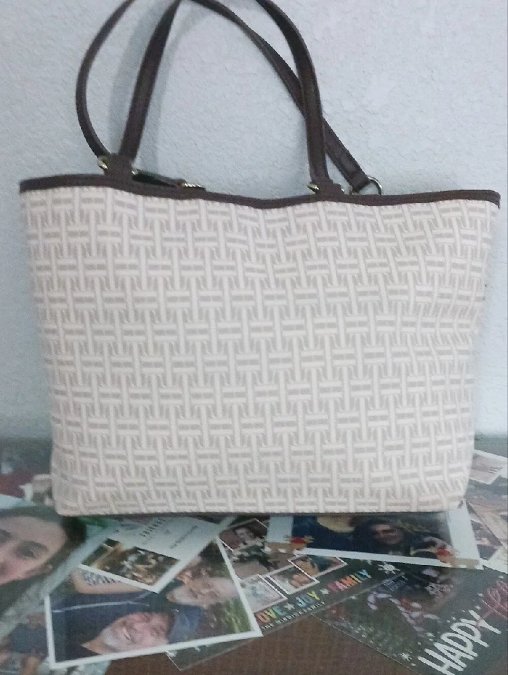 Tommy Hilfiger Cream and Brown Tote with Gold Accent
